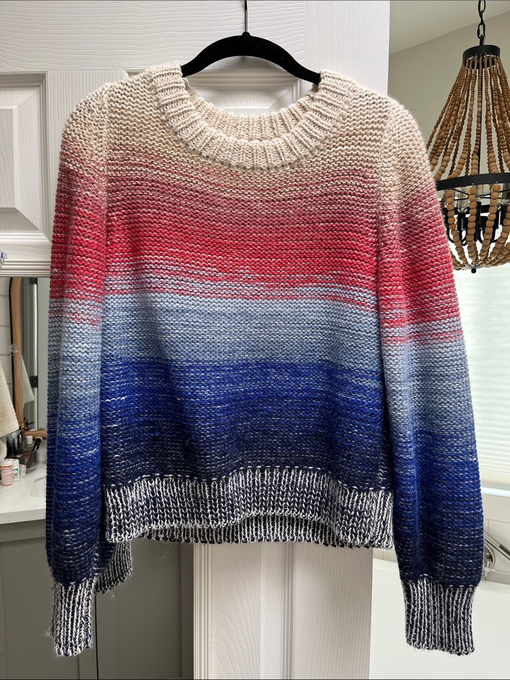 Gradient Ombre Crewneck Sweater in Cream, Red & Blue